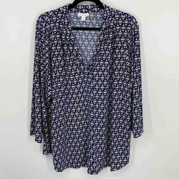 Charter Club Navy and White Chain Print Top - Picture 1 of 11